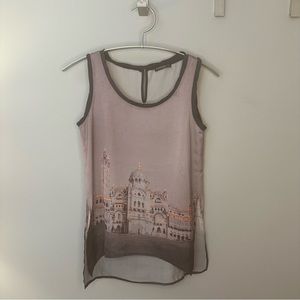 Bonobo Jeans Grey City Skyline with Orange Outline Tank Top — Size XS